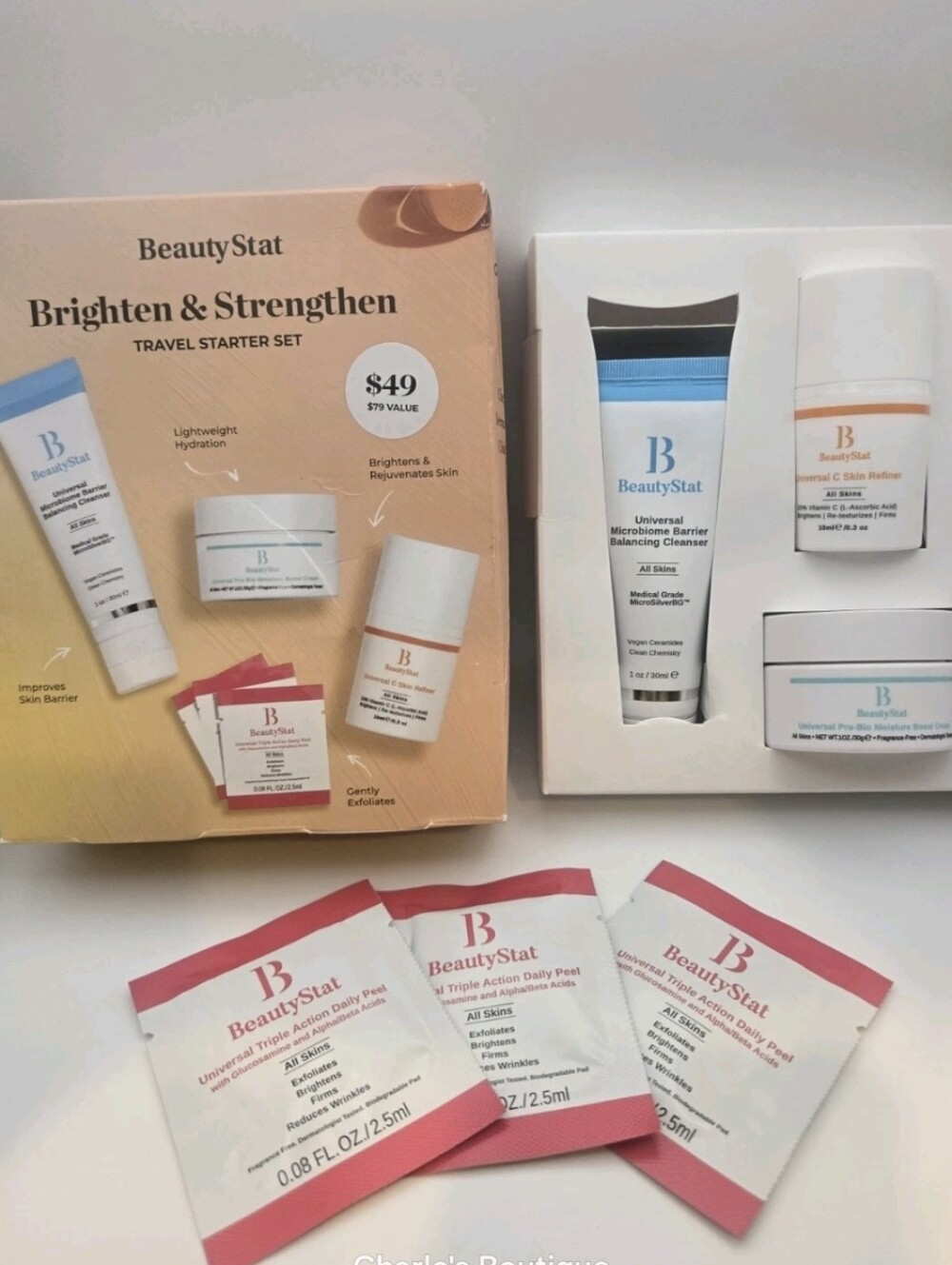 BeautyStat Brighten & Strengthen Travel Starter Set Skincare Kit 4-Pc NIB